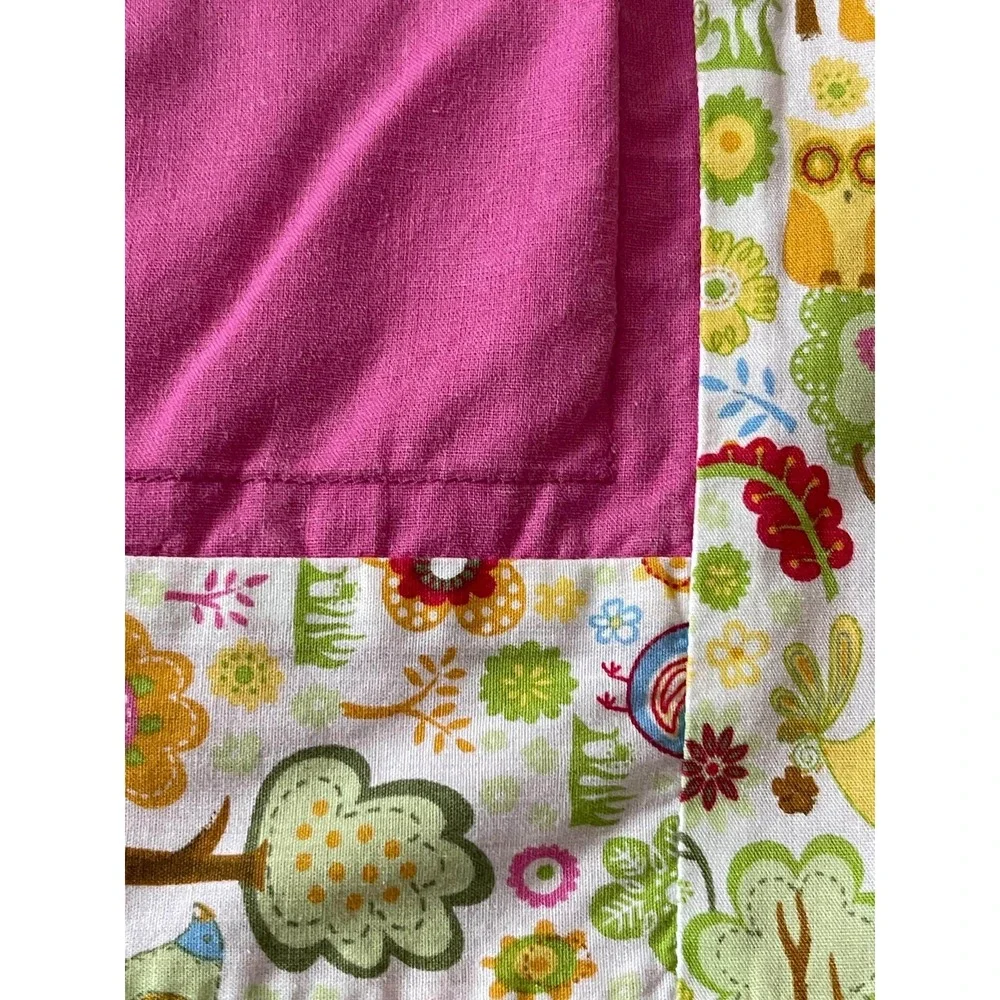 Vintage Handmade Pink Owl Baby Quilt 35